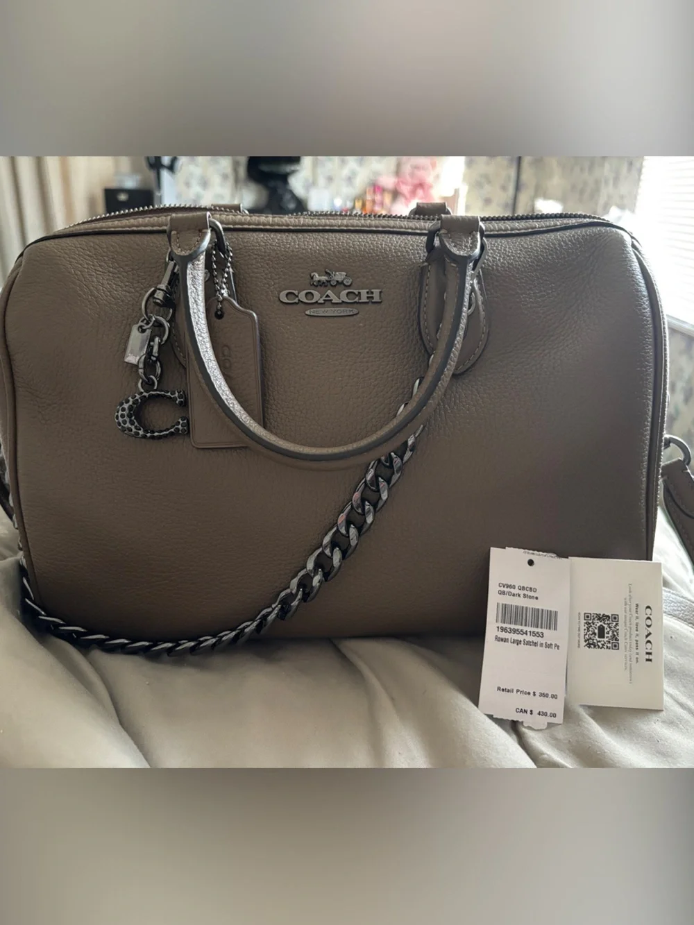 COACH Pebbled Leather Large Rowan Crossbody Bag in Stone - Picture 1 of 1